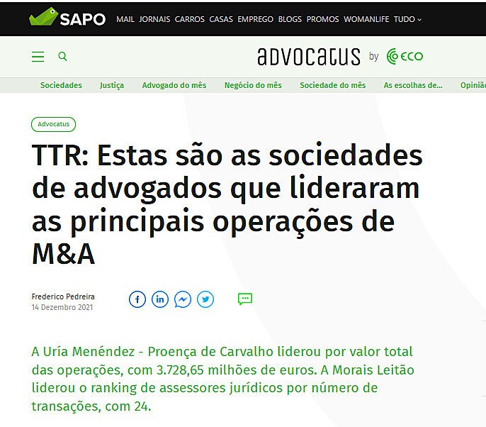 TTR: Estas so as sociedades de advogados que lideraram as principais operaes de M&A